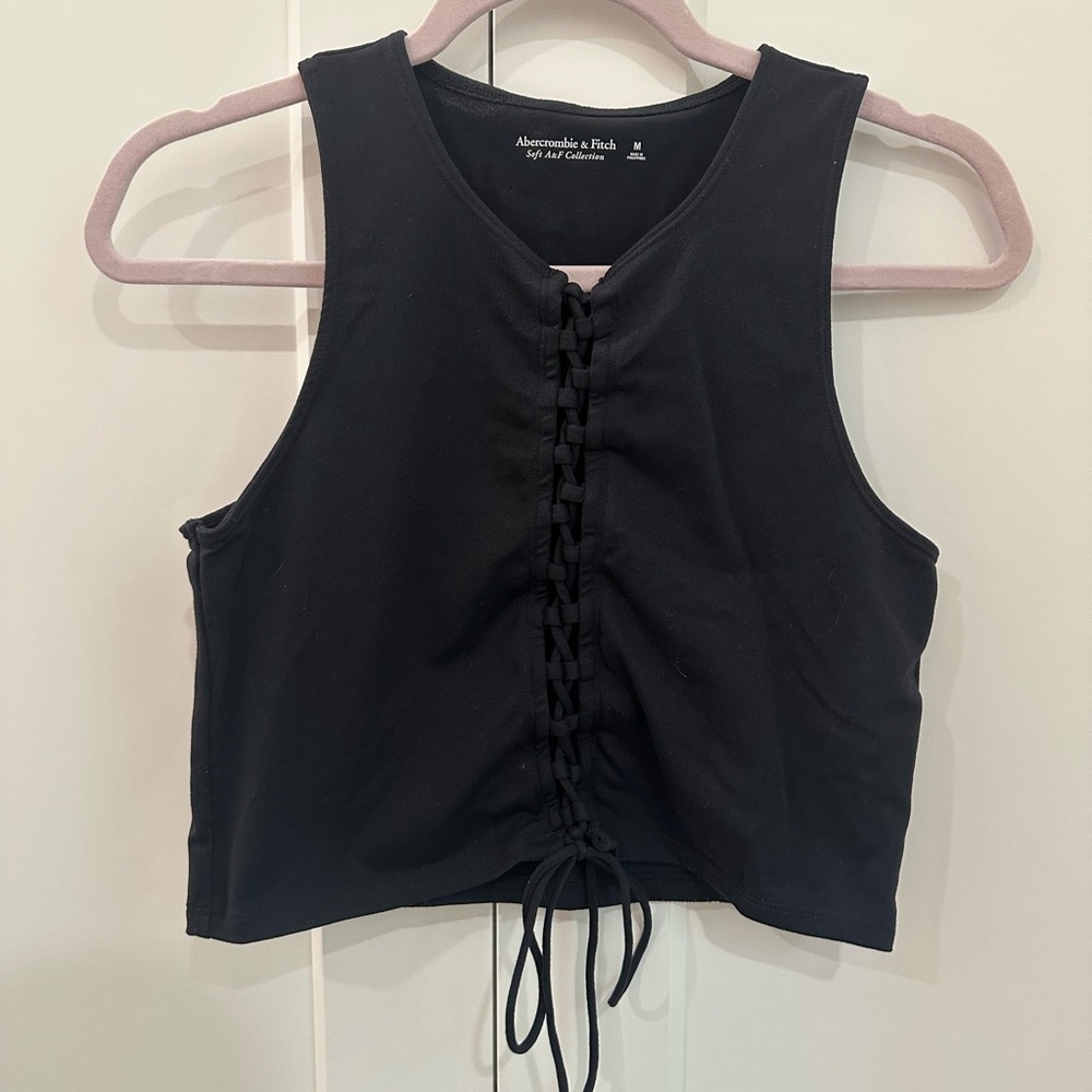 Abercrombie & Fitch Black Tie Front Crop Tank Top